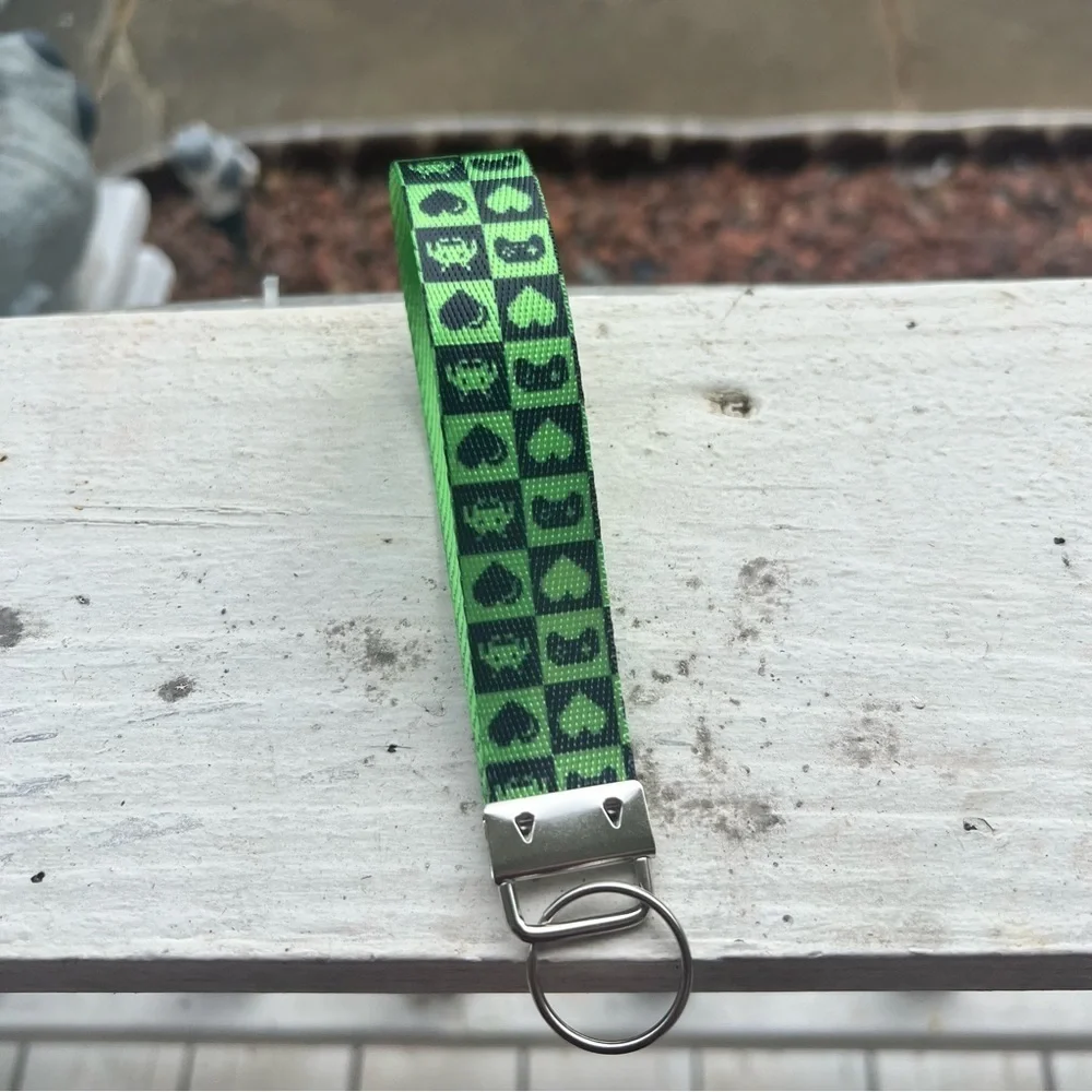 Handmade Green Retro Video Game Keychain Wristlet